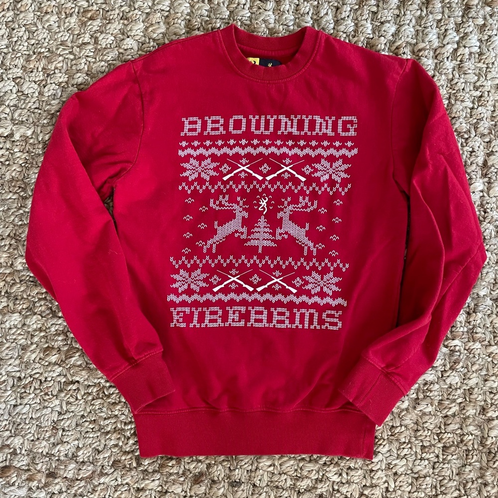 Browning Ugly Christmas Sweater Sweatshirt Red Cotton Size Small Reindeer